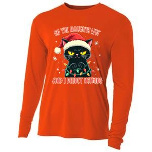 Funny Naughty Cat Santa Tangled Up In Christmas Lights Great Gift Cooling Performance Long Sleeve Crew