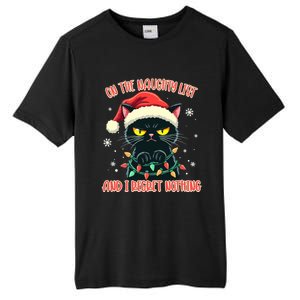 Funny Naughty Cat Santa Tangled Up In Christmas Lights Great Gift Tall Fusion ChromaSoft Performance T-Shirt