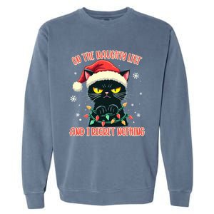 Funny Naughty Cat Santa Tangled Up In Christmas Lights Great Gift Garment-Dyed Sweatshirt