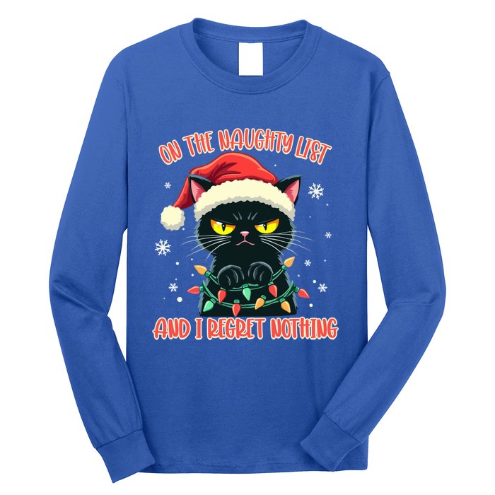 Funny Naughty Cat Santa Tangled Up In Christmas Lights Great Gift Long Sleeve Shirt