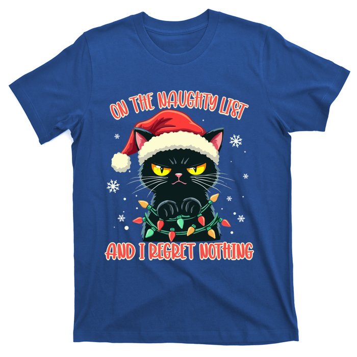 Funny Naughty Cat Santa Tangled Up In Christmas Lights Great Gift T-Shirt