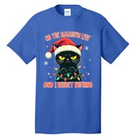 Funny Naughty Cat Santa Tangled Up In Christmas Lights Great Gift Tall T-Shirt