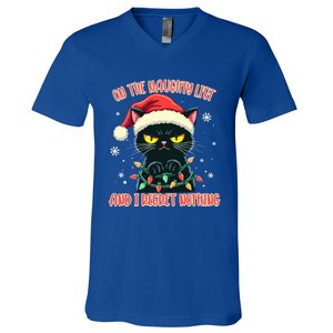 Funny Naughty Cat Santa Tangled Up In Christmas Lights Great Gift V-Neck T-Shirt