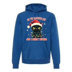 Funny Naughty Cat Santa Tangled Up In Christmas Lights Great Gift Premium Hoodie