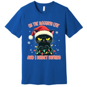 Funny Naughty Cat Santa Tangled Up In Christmas Lights Great Gift Premium T-Shirt