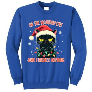 Funny Naughty Cat Santa Tangled Up In Christmas Lights Great Gift Tall Sweatshirt