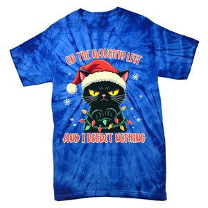 Funny Naughty Cat Santa Tangled Up In Christmas Lights Great Gift Tie-Dye T-Shirt