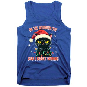 Funny Naughty Cat Santa Tangled Up In Christmas Lights Great Gift Tank Top