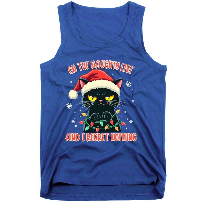 Funny Naughty Cat Santa Tangled Up In Christmas Lights Great Gift Tank Top