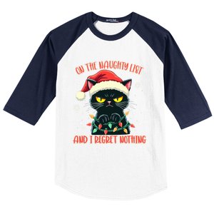 Funny Naughty Cat Santa Tangled Up In Christmas Lights Great Gift Baseball Sleeve Shirt