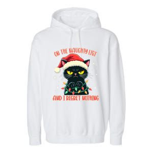 Funny Naughty Cat Santa Tangled Up In Christmas Lights Great Gift Garment-Dyed Fleece Hoodie