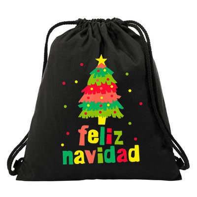 Feliz Navidad Colorful Xmas Tree Christmas Drawstring Bag