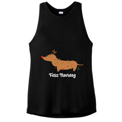 Feliz Navidog Christmas Ladies PosiCharge Tri-Blend Wicking Tank