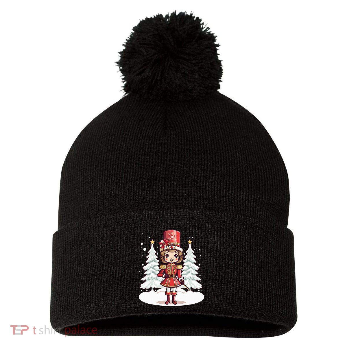 Female Nutcracker Christmas Themed  Pom Pom 12in Knit Beanie