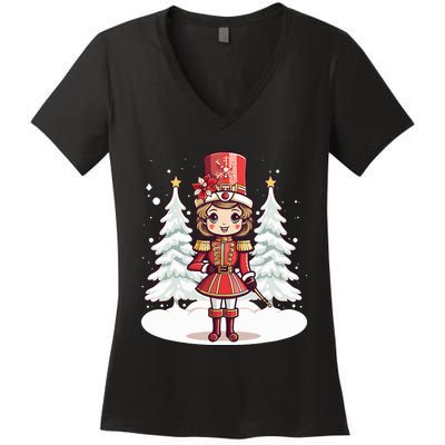 Female Nutcracker Christmas Themed  Women's V-Neck T-Shirt