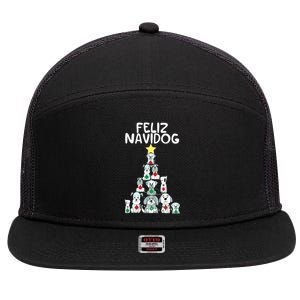 Feliz Navidog Christmas Dog Funny Cute Xmas Tree 7 Panel Mesh Trucker Snapback Hat