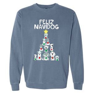 Feliz Navidog Christmas Dog Funny Cute Xmas Tree Garment-Dyed Sweatshirt