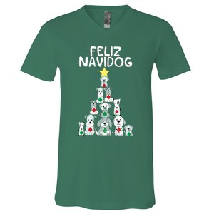 Feliz Navidog Christmas Dog Funny Cute Xmas Tree V-Neck T-Shirt