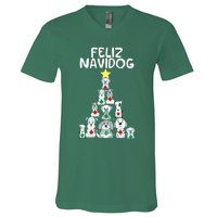 Feliz Navidog Christmas Dog Funny Cute Xmas Tree V-Neck T-Shirt