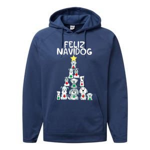 Feliz Navidog Christmas Dog Funny Cute Xmas Tree Performance Fleece Hoodie