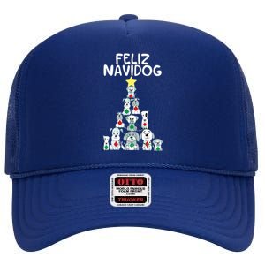 Feliz Navidog Christmas Dog Funny Cute Xmas Tree High Crown Mesh Back Trucker Hat