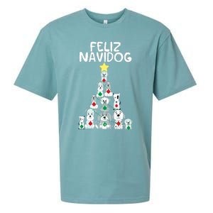 Feliz Navidog Christmas Dog Funny Cute Xmas Tree Sueded Cloud Jersey T-Shirt