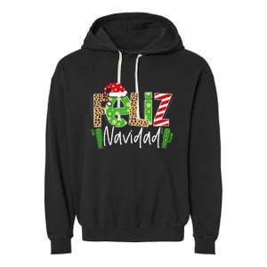 Feliz Navidad Cactus Spanish Christmas Matching Pajamas Garment-Dyed Fleece Hoodie