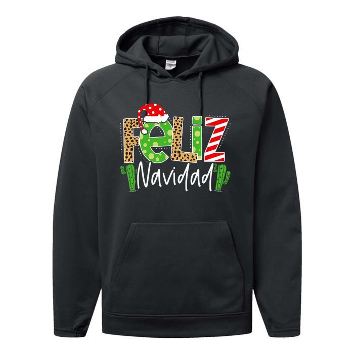 Feliz Navidad Cactus Spanish Christmas Matching Pajamas Performance Fleece Hoodie