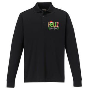 Feliz Navidad Cactus Spanish Christmas Matching Pajamas Performance Long Sleeve Polo