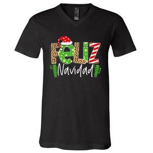 Feliz Navidad Cactus Spanish Christmas Matching Pajamas V-Neck T-Shirt