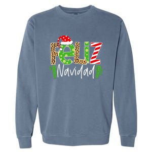 Feliz Navidad Cactus Spanish Christmas Matching Pajamas Garment-Dyed Sweatshirt