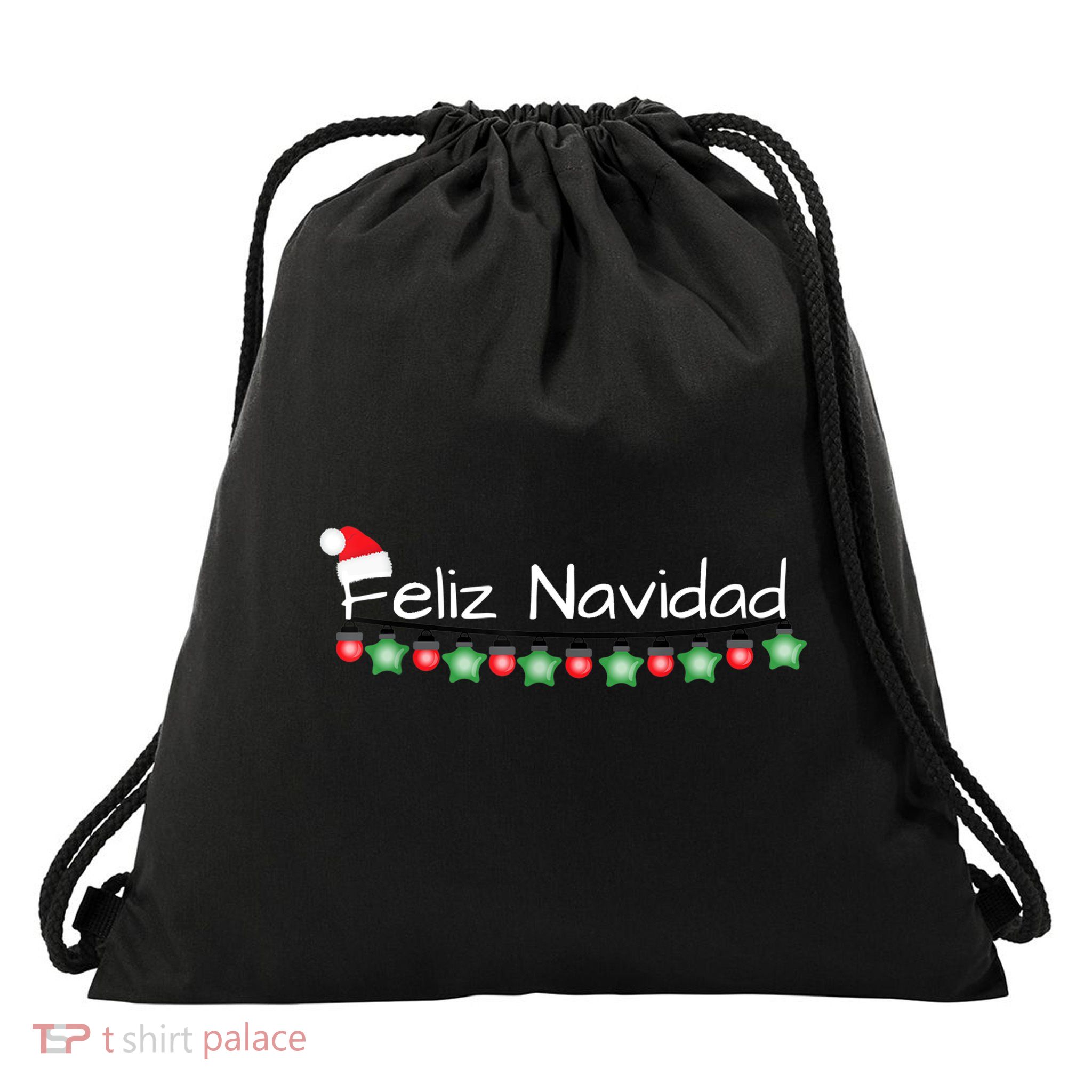 Feliz Navidad Christmas TShirt Drawstring Bag