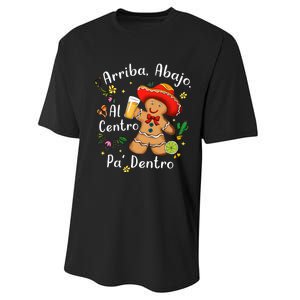 Feliz Navidad Christmas Mexican Gingerbead With Sombrero Performance Sprint T-Shirt