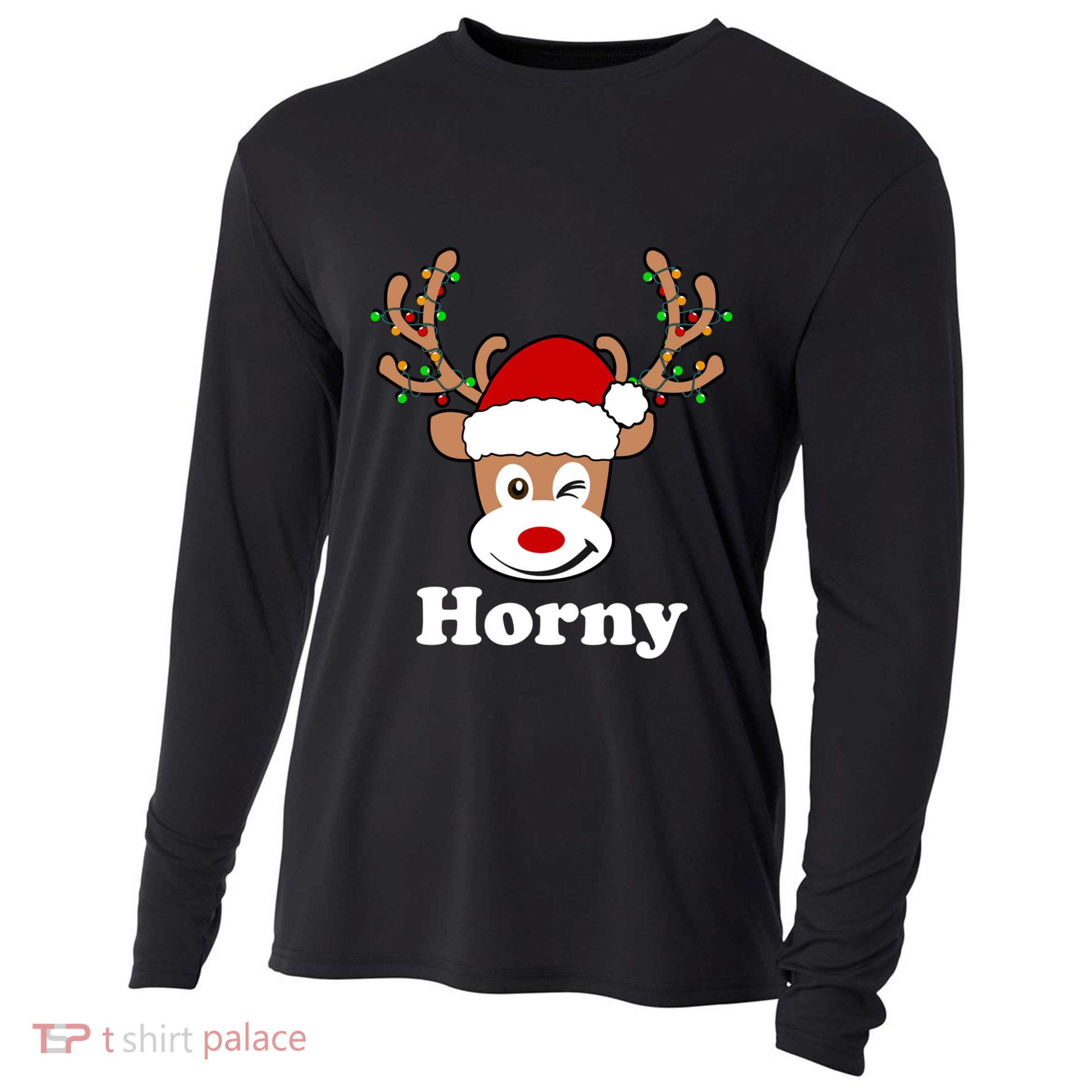 Funny Naughty Christmas Horny Reindeer Ugly Christmas Gift Cooling Performance Long Sleeve Crew