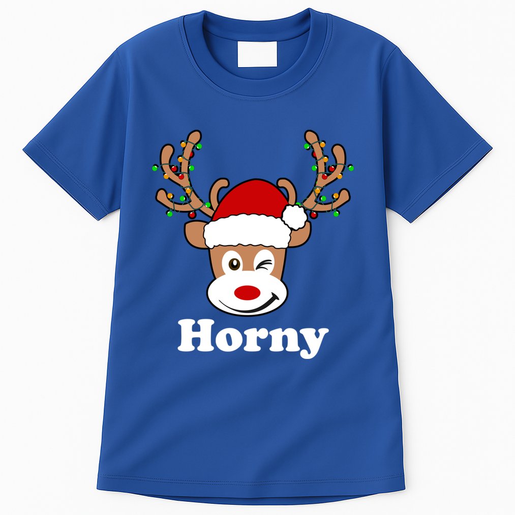Funny Naughty Christmas Horny Reindeer Ugly Christmas Gift Tall T-Shirt
