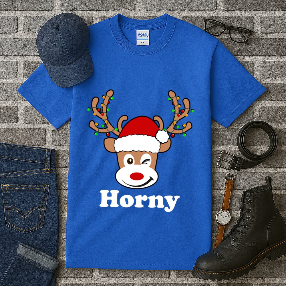 Funny Naughty Christmas Horny Reindeer Ugly Christmas Gift Tall T-Shirt