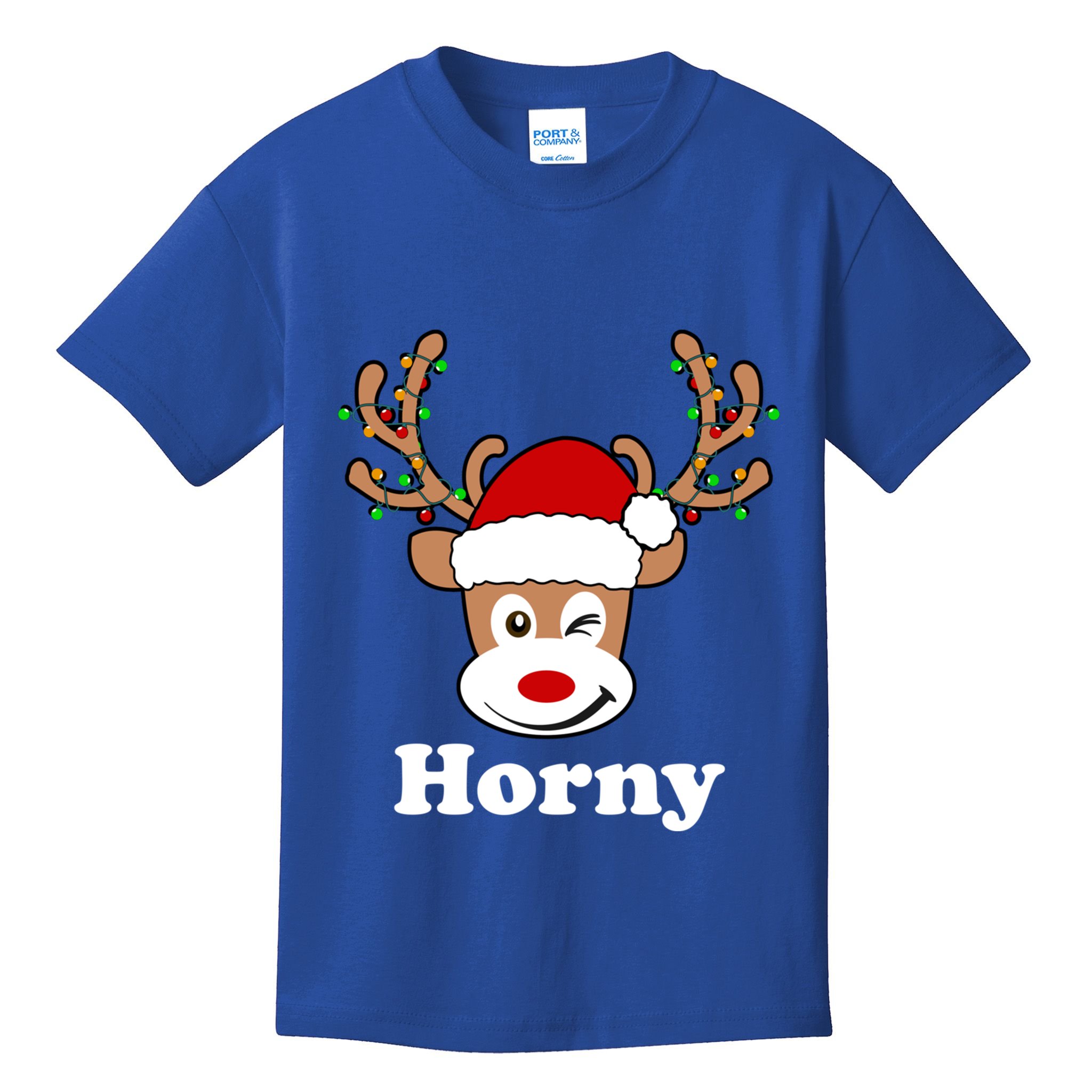 Funny Naughty Christmas Horny Reindeer Ugly Christmas Gift Kids T-Shirt