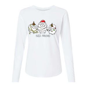 Fleece Navidad Christmas Lights Sheeps Womens Cotton Relaxed Long Sleeve T-Shirt