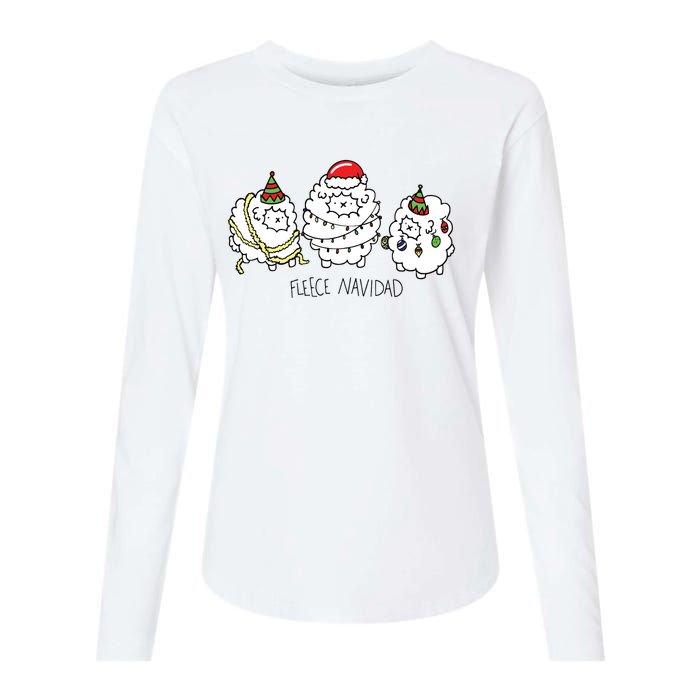 Fleece Navidad Christmas Lights Sheeps Womens Cotton Relaxed Long Sleeve T-Shirt