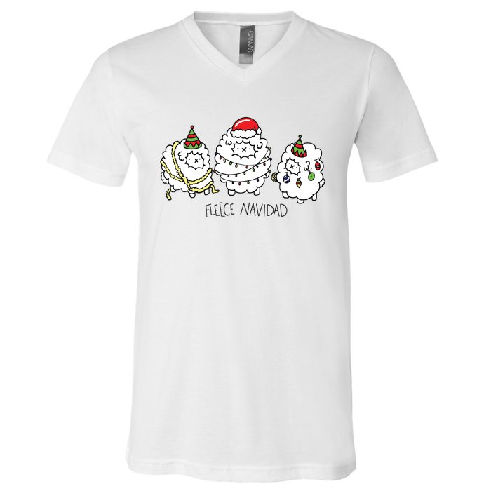 Fleece Navidad Christmas Lights Sheeps V-Neck T-Shirt