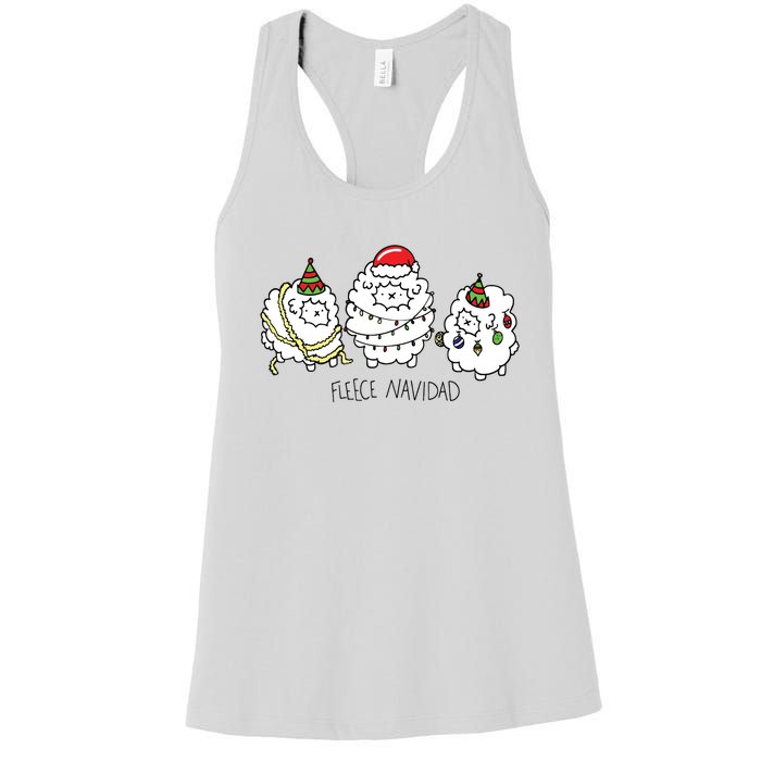 Fleece Navidad Christmas Lights Sheeps Women's Racerback Tank