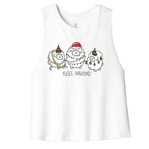 Fleece Navidad Christmas Lights Sheeps Women's Racerback Cropped Tank