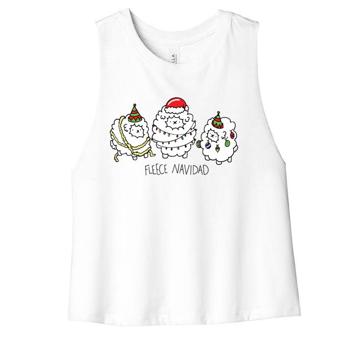 Fleece Navidad Christmas Lights Sheeps Women's Racerback Cropped Tank