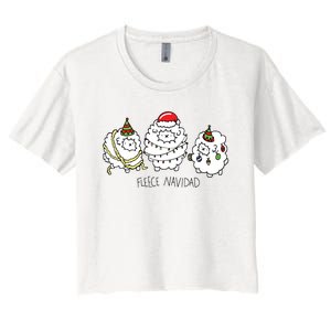 Fleece Navidad Christmas Lights Sheeps Women's Crop Top Tee