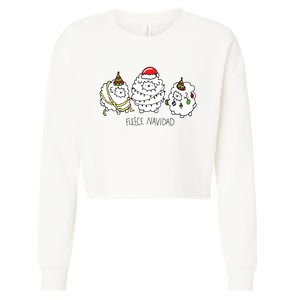 Fleece Navidad Christmas Lights Sheeps Cropped Pullover Crew