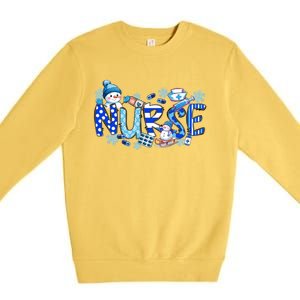 Funny Nurse Christmas Blue Snow Nurses Xmas Scrub Nurse Gift Premium Crewneck Sweatshirt