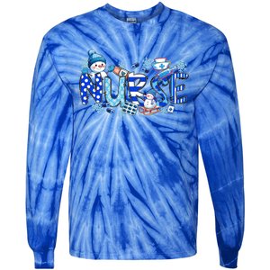 Funny Nurse Christmas Blue Snow Nurses Xmas Scrub Nurse Gift Tie-Dye Long Sleeve Shirt