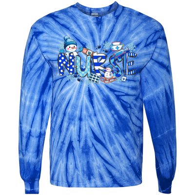 Funny Nurse Christmas Blue Snow Nurses Xmas Scrub Nurse Gift Tie-Dye Long Sleeve Shirt