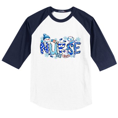 Funny Nurse Christmas Blue Snow Nurses Xmas Scrub Nurse Gift Baseball Sleeve Shirt