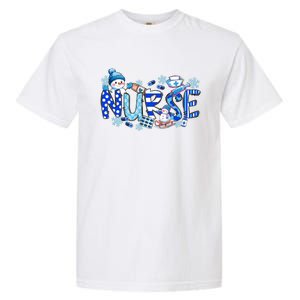 Funny Nurse Christmas Blue Snow Nurses Xmas Scrub Nurse Gift Garment-Dyed Heavyweight T-Shirt